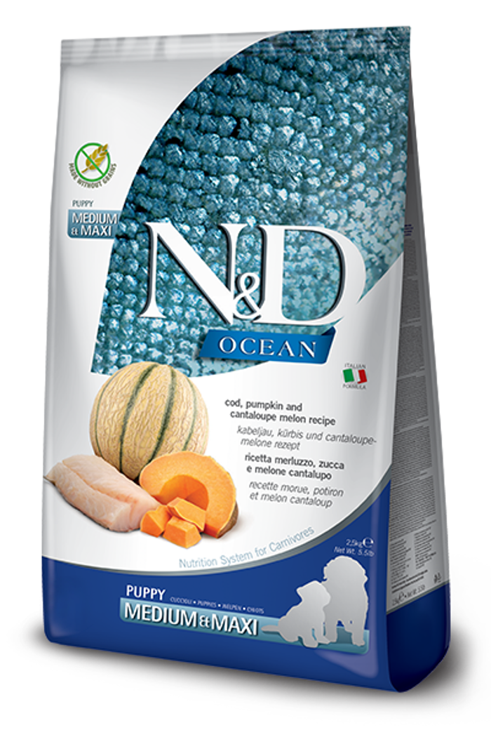 N&D OCEAN CODFISH PUMPKIN PUPPY MED/MAX 2.5KG XIRA TROFI SKuLOu